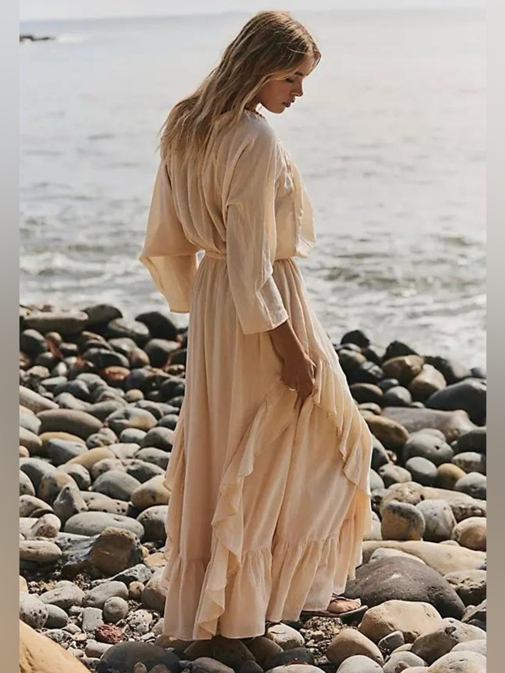 Free People Shore Chic Maxi Dress Buttercream Beige Small Boho Cottagecore - Picture 2 of 11